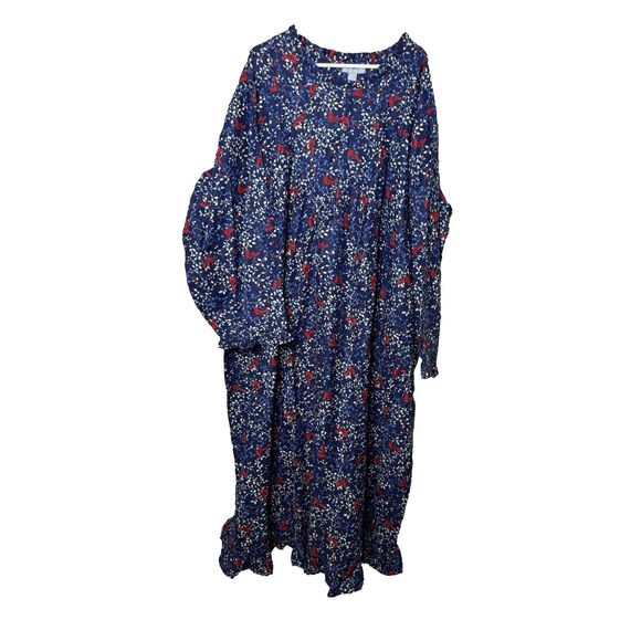 Only Necessities Plus Size 5X Long Flannel Blue Nightgown Floral Modest - Picture 1 of 7